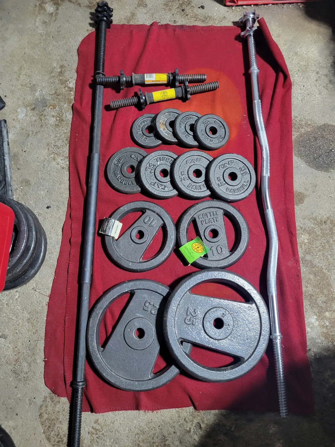 1" HOLE  100LBs  STRAIGHT BAR. EZ-CURL BAR. DUMBBELLS - photo 2