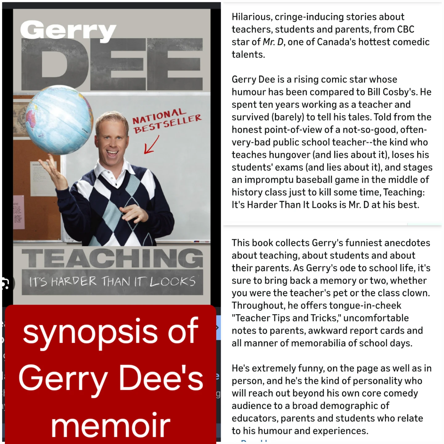 Gerry Dee memoir - like new hardcover - photo 5