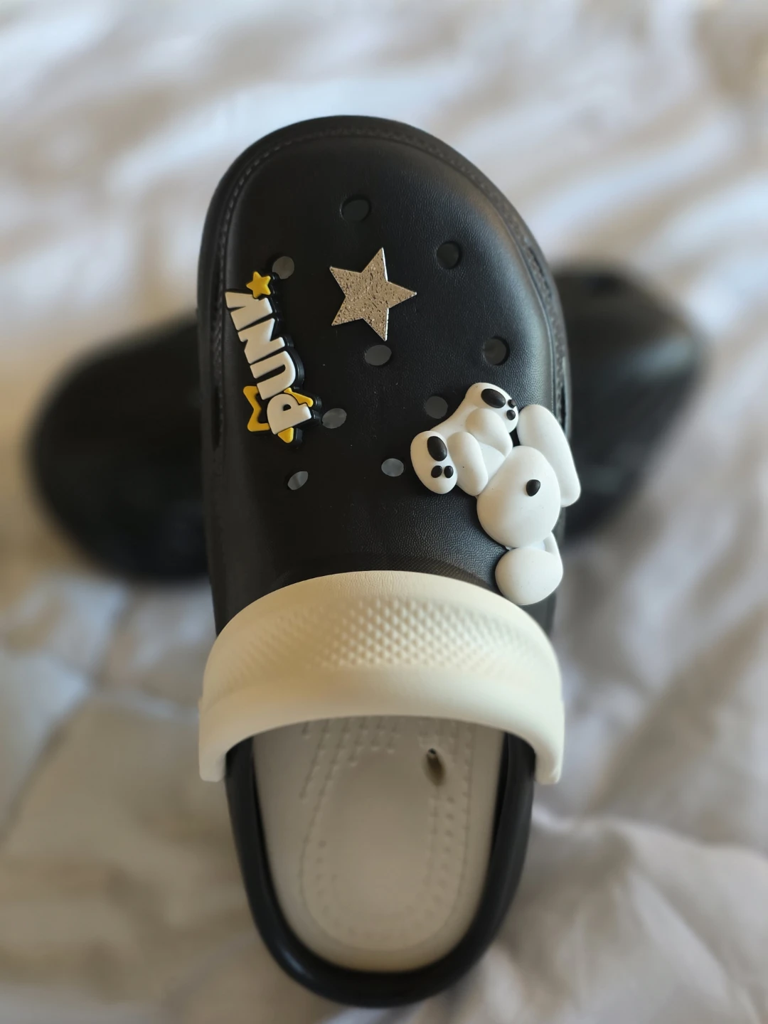 Black "PUNK" Croc-style Clogs with Charms