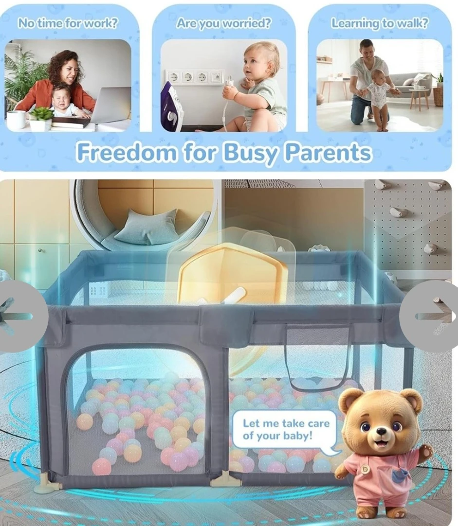 Grey Playpen with Toys and Mat - photo 3