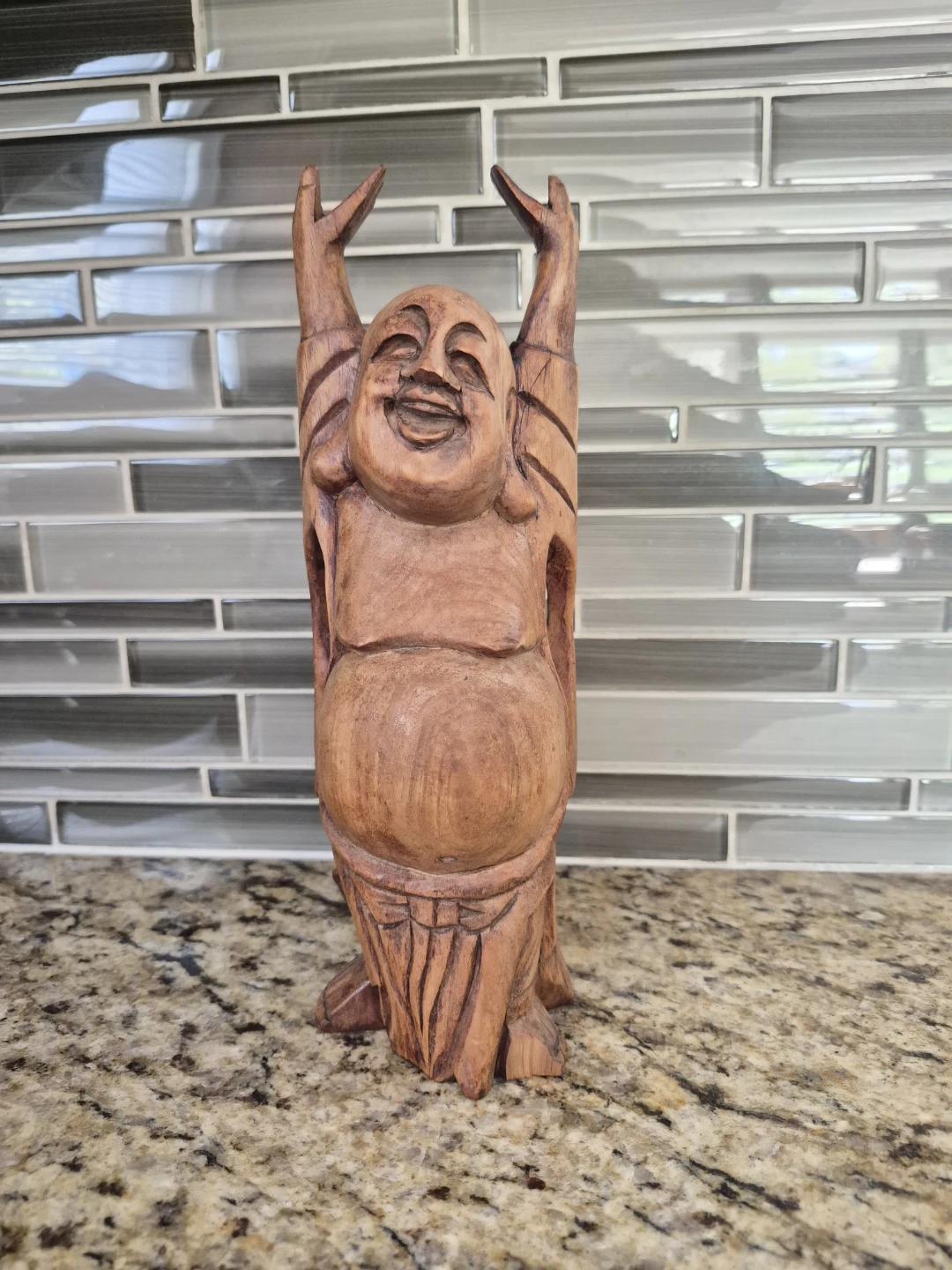 Wooden Laughing Buddha Statue