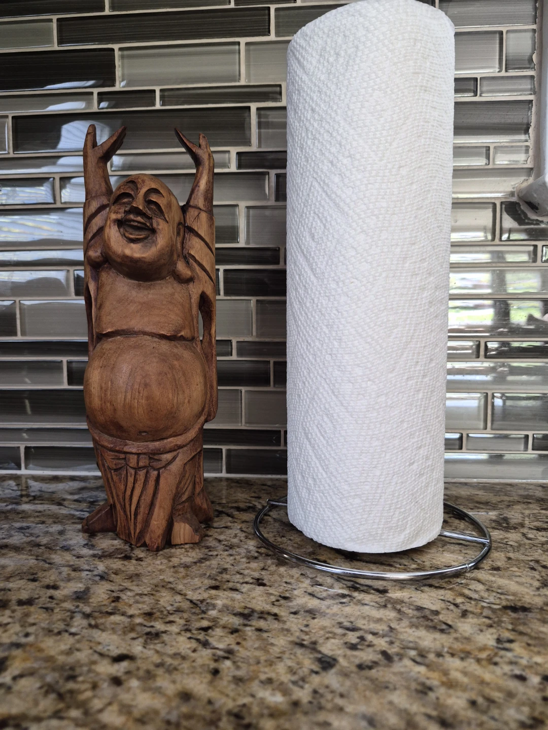 Wooden Laughing Buddha Statue - photo 2