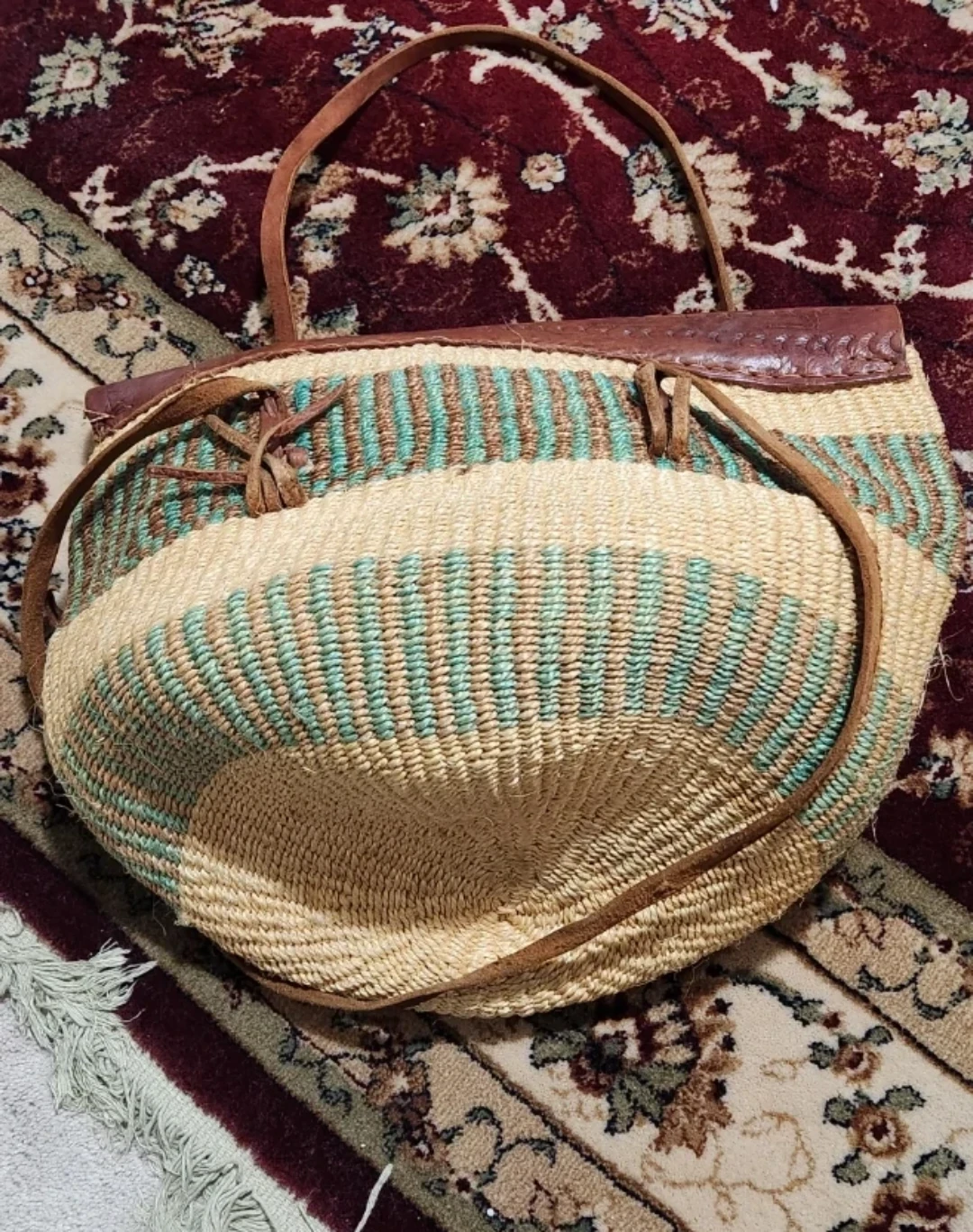 Woven Straw and Leather Tote Bag - photo 2