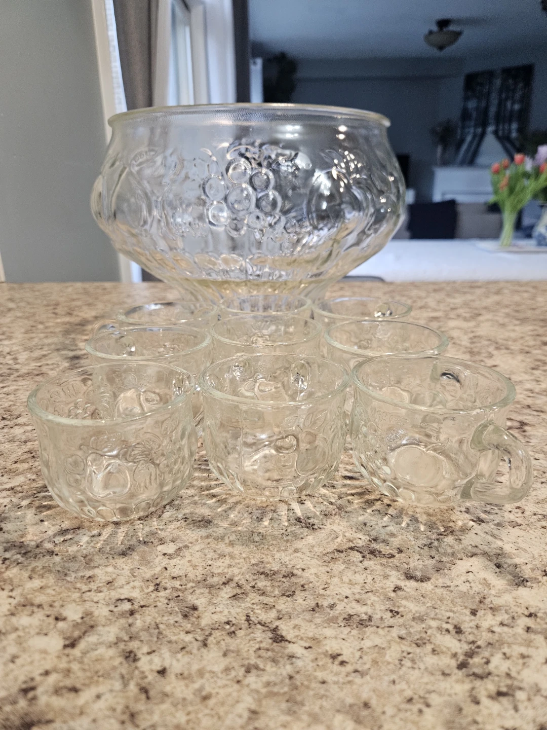 Vintage Glass Punch Bowl with 9 Cups - photo 4