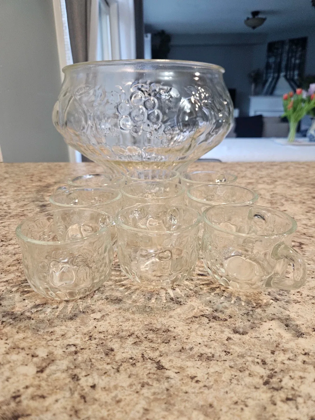 Vintage Glass Punch Bowl with 9 Cups - photo 4