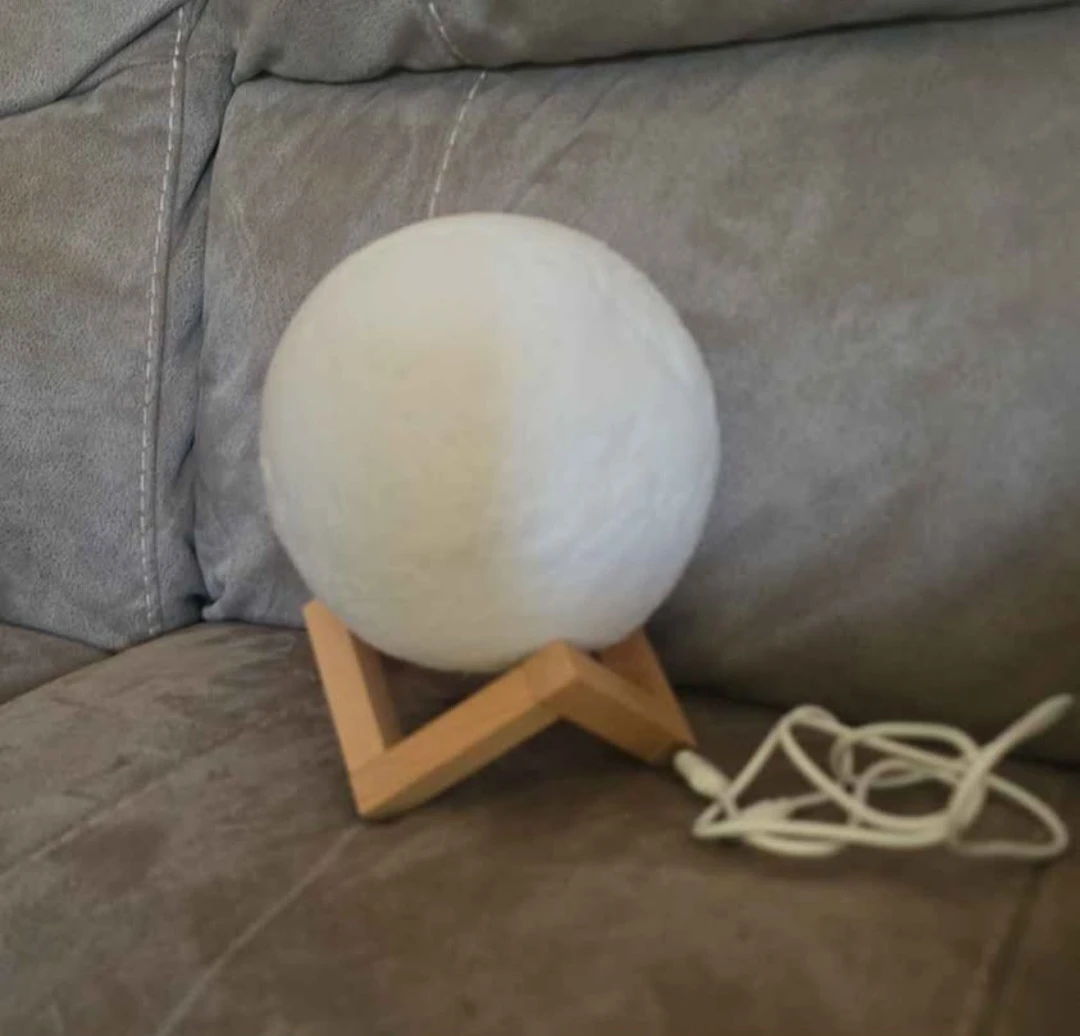 Multicolor LED Moon Lamp,Wooden Stand - Rechargeable with Cable