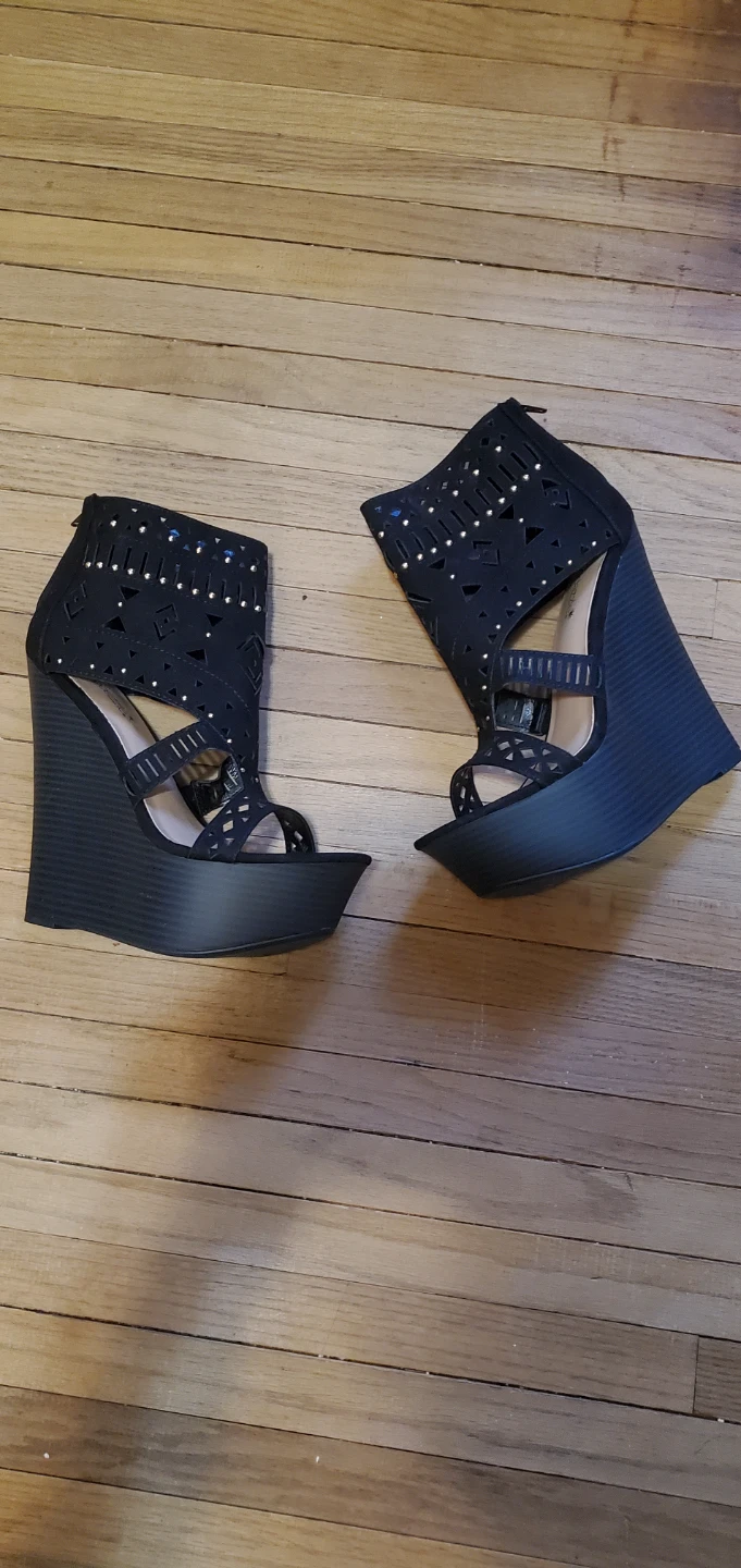 Black Wedge Sandals with Cutout Detail