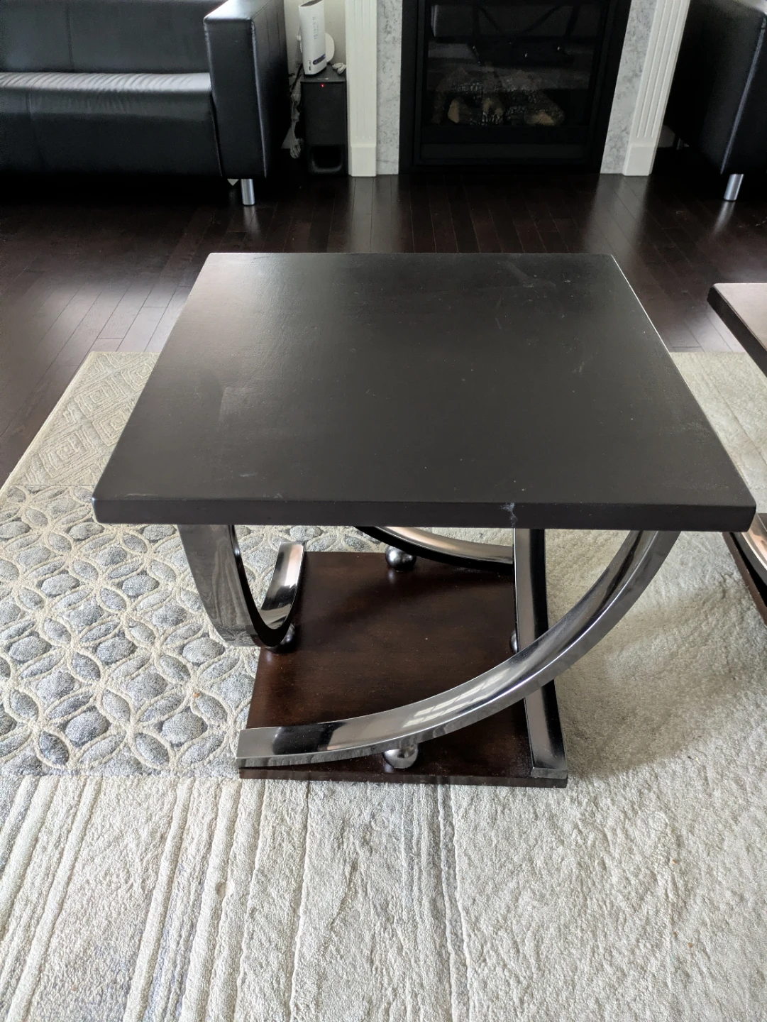 Dark Wood side table and Glass Coffee center Table with wheels - photo 2