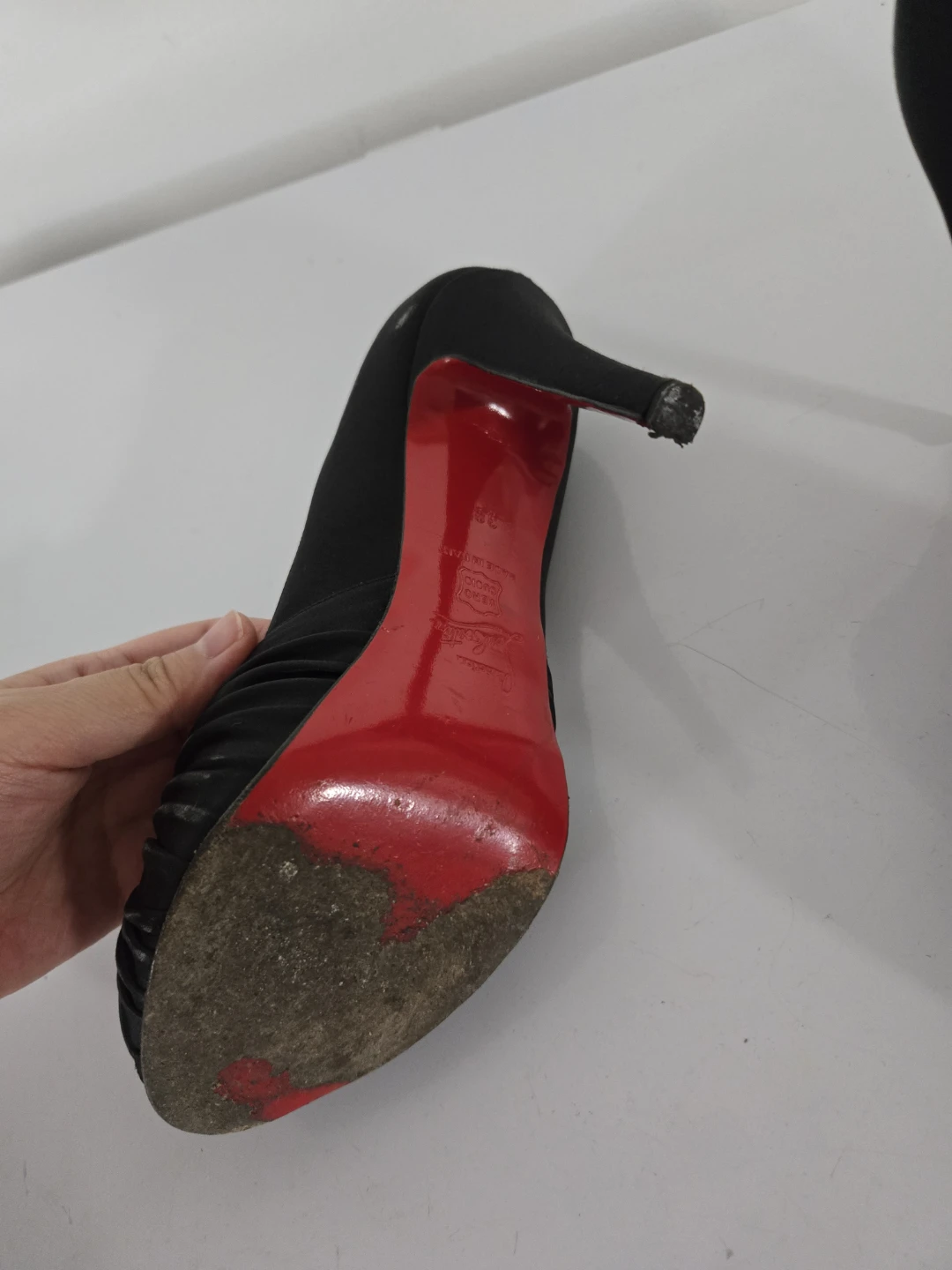 Christian Louboutin Black Peep-Toe Heels - Size 38 - photo 2