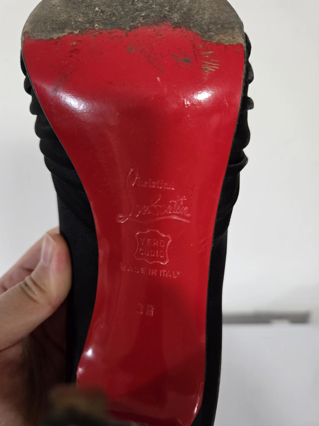 Christian Louboutin Black Peep-Toe Heels - Size 38 - photo 4
