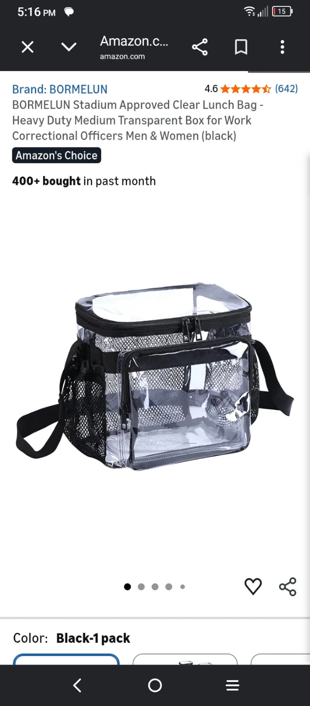 Stadium Approved Clear Lunch Bag - Medium Transparent Black