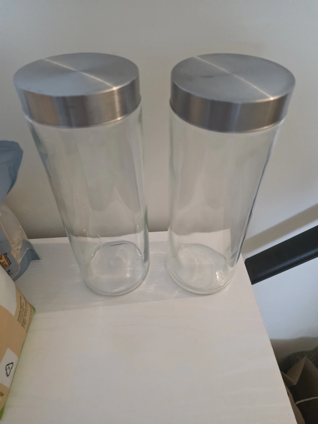 Set of 2 Glass Canisters with Stainless Steel Lids