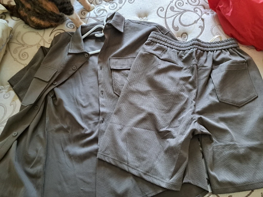 Grey Two-Piece Set - Shirt & Shorts