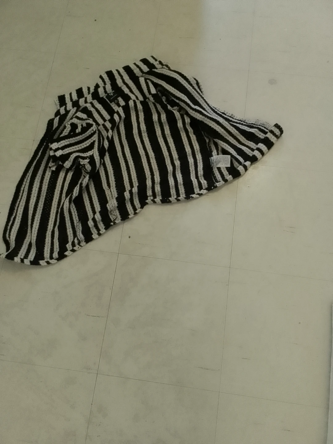 Black and White Striped Crochet Cardigan