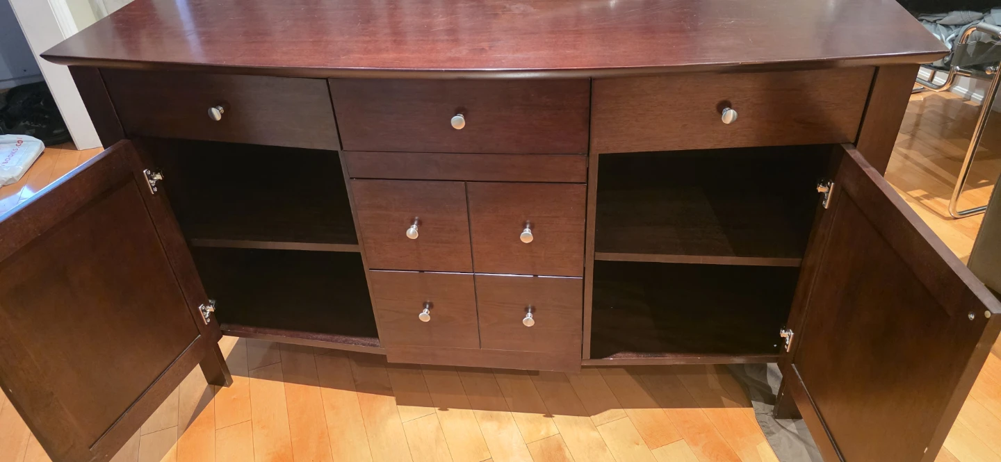 Dark Wood Buffet/Sideboard with Drawers and Cabinet Doors - photo 5