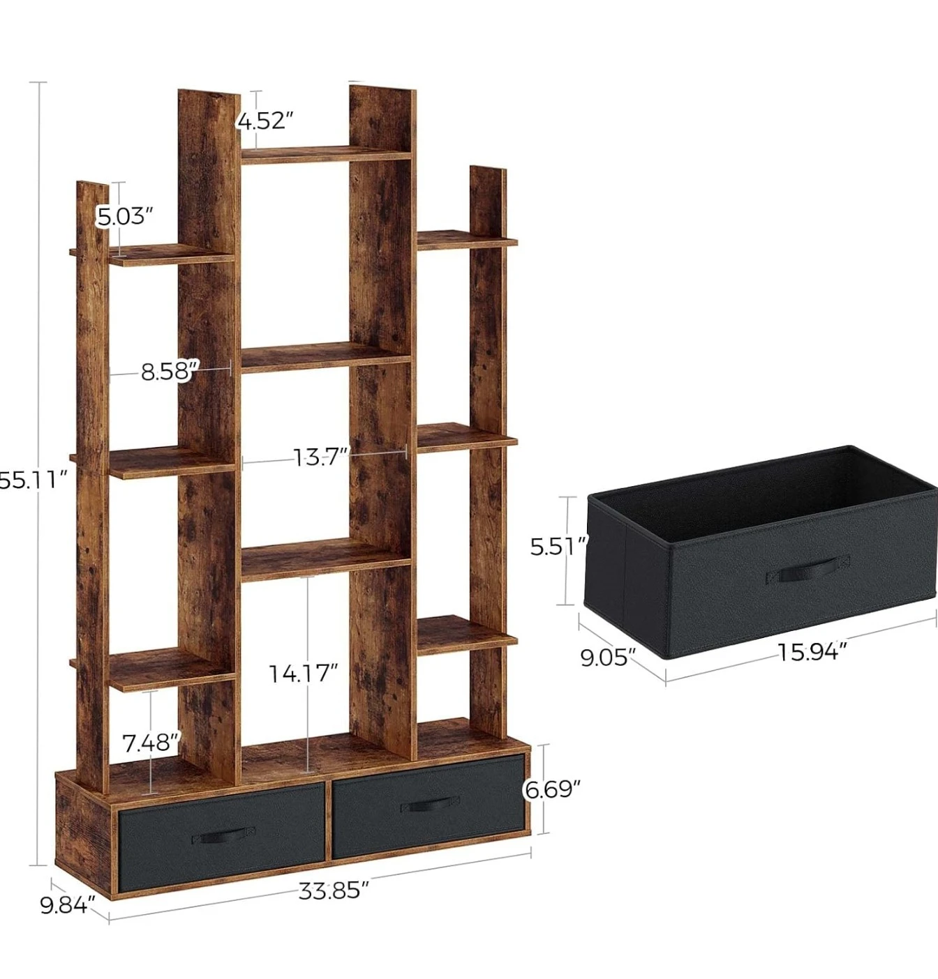 Tall Wood-Look Bookshelf with Drawers - photo 3