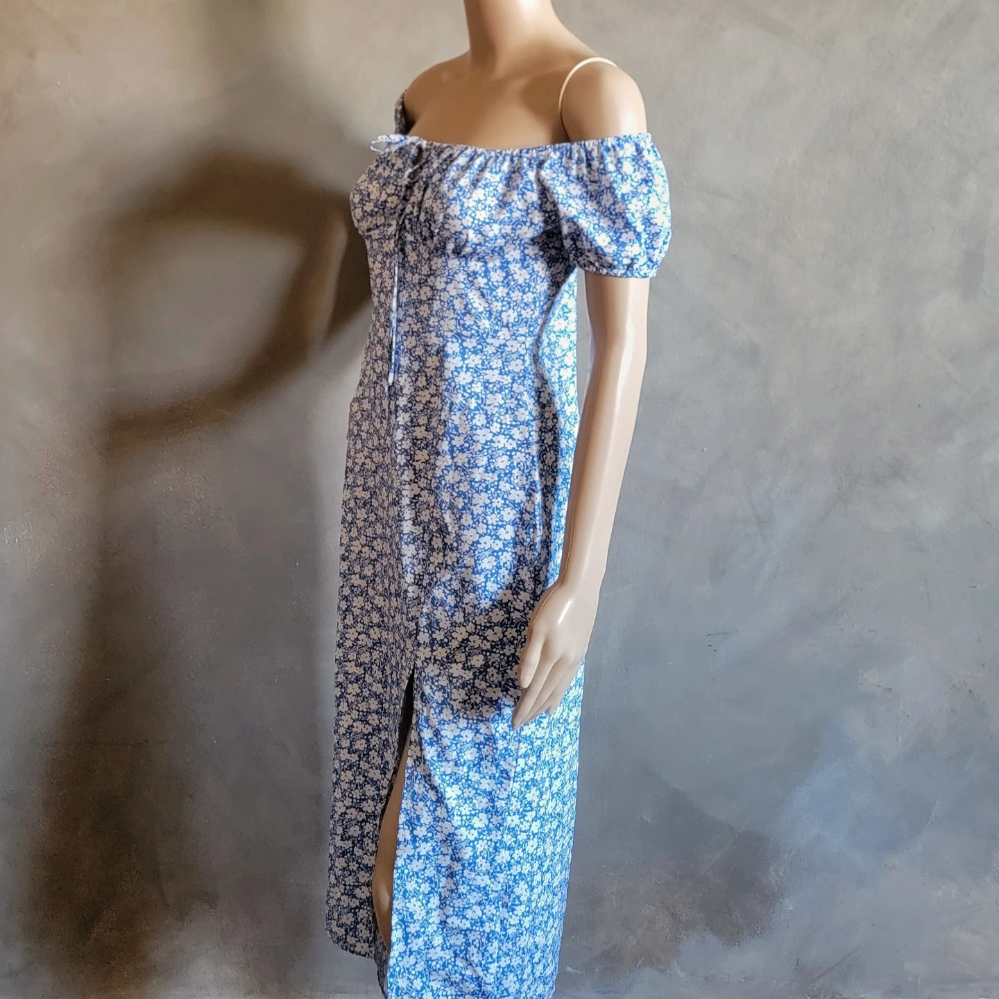 Blue Floral Off-the-Shoulder Midi Dress - photo 2