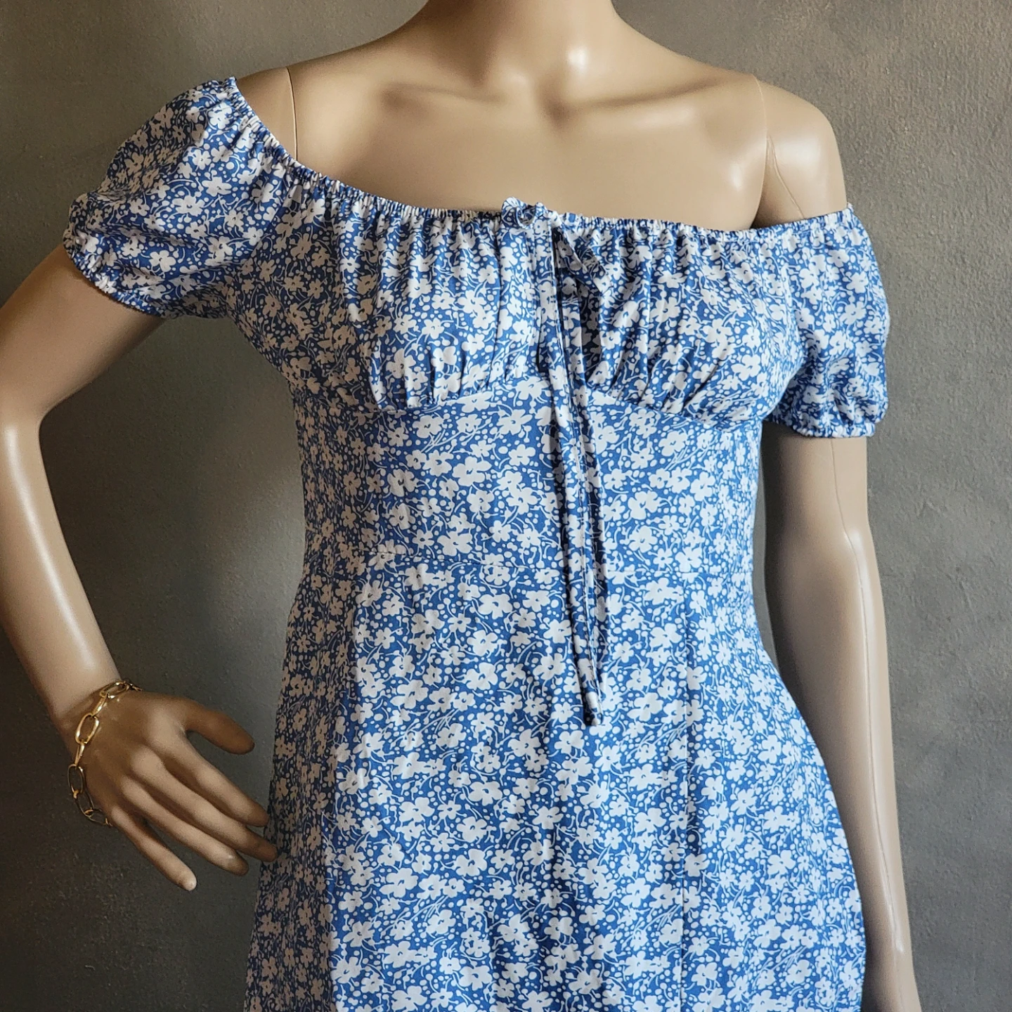 Blue Floral Off-the-Shoulder Midi Dress - photo 4