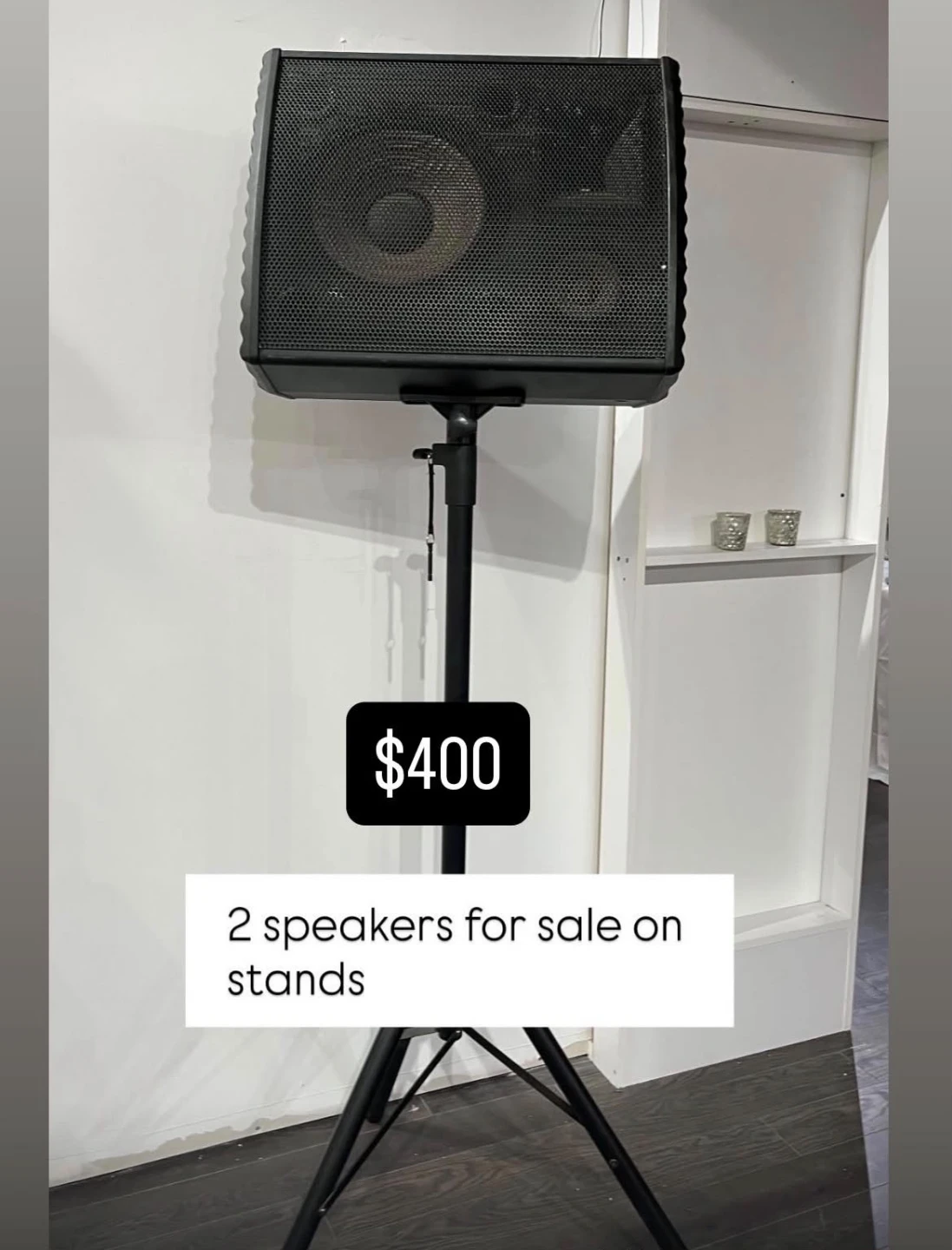 2 Black Speakers with Stands