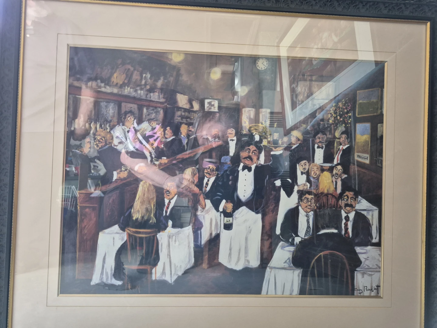 Framed Painting of a Restaurant Scene