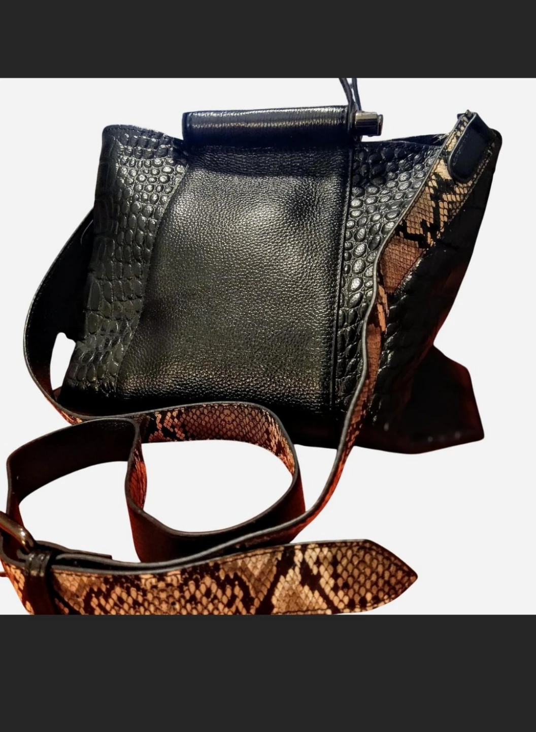 Faux Snakeskin Black Tote Handbag With Crossbody Snakeskin Strap - photo 2