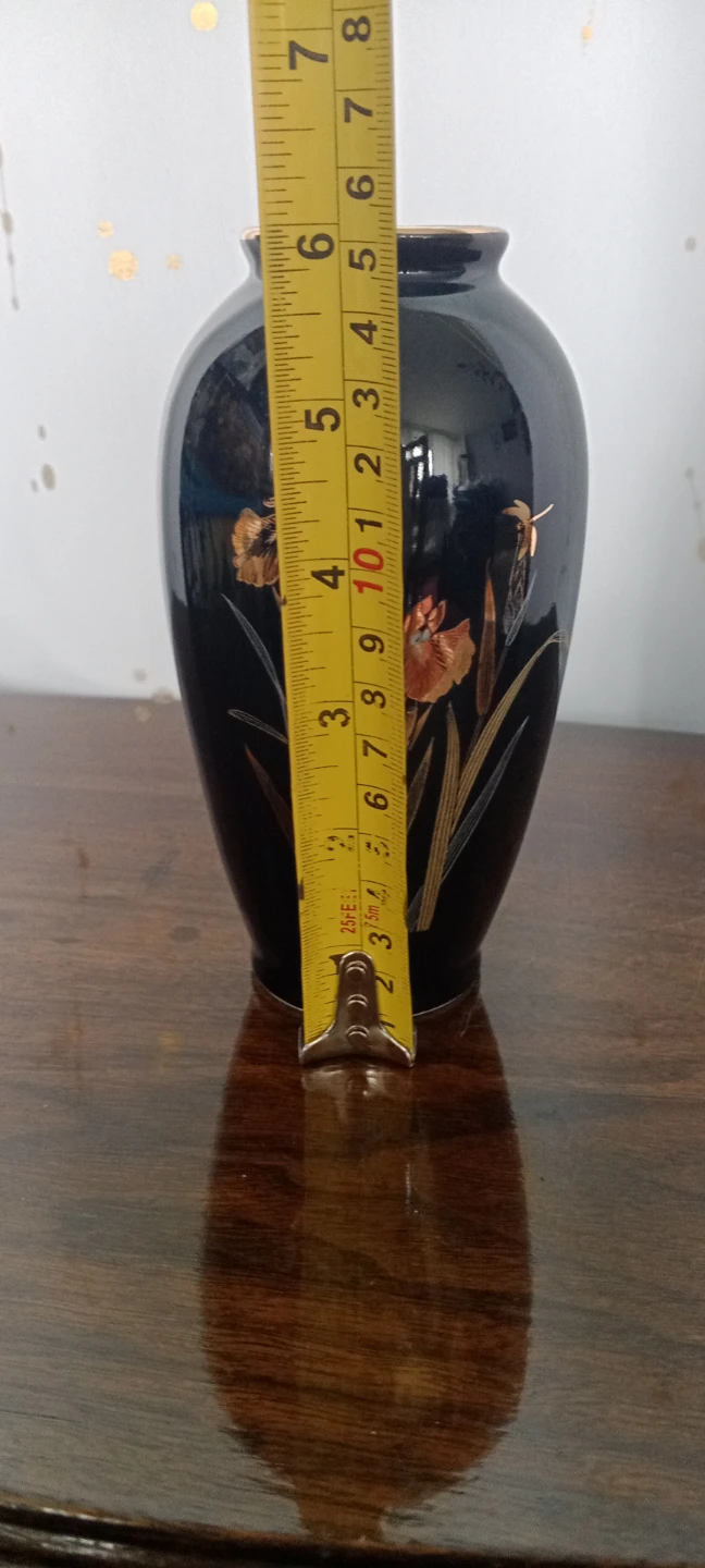 Vintage Black Ceramic Vase with Gold Iris Design - Made in Japan - photo 3