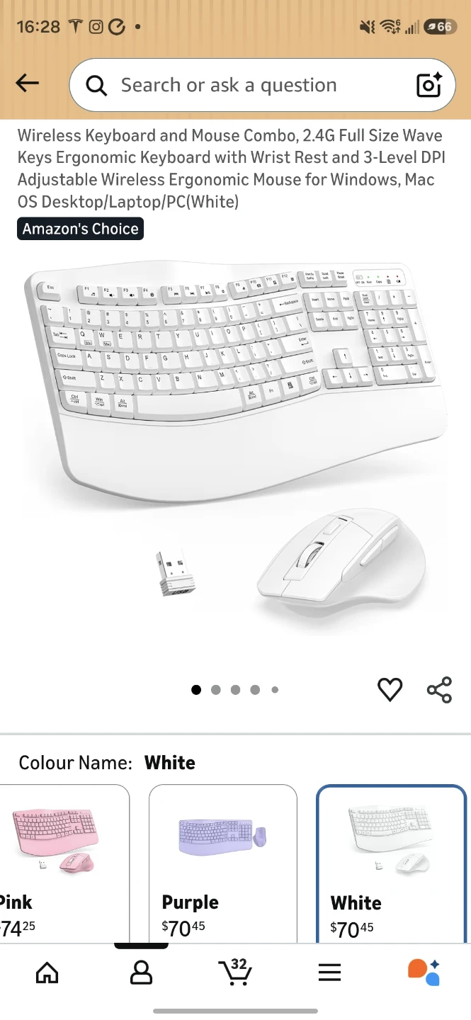 Wireless Ergonomic Keyboard and Mouse Combo - White - photo 2