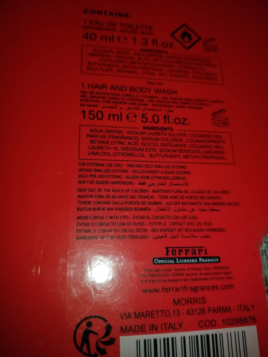 Scuderia Ferrari Red Eau de Toilette & Hair & Body Wash Set