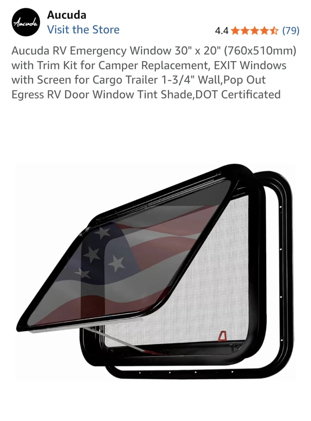 Aucuda RV Emergency Exit Window with Screen and Trim Kit