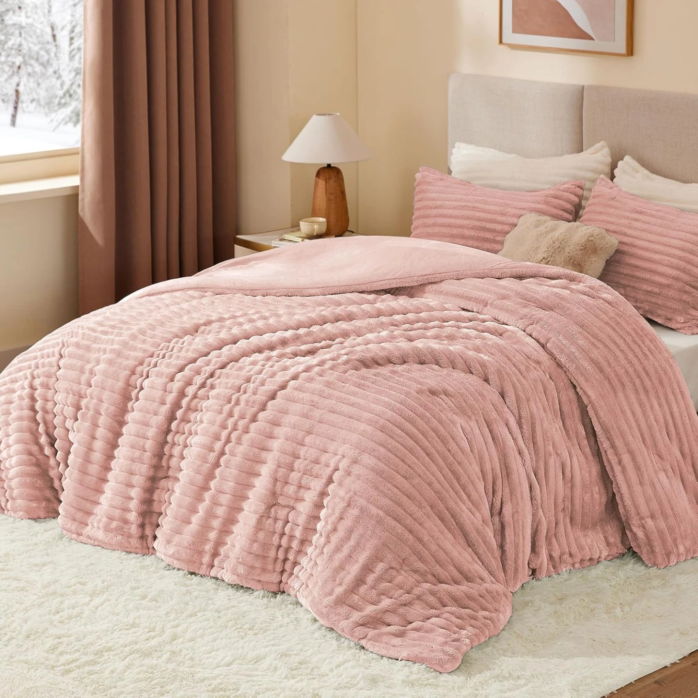 BEDELITE Fleece Queen Comforter Set-Dusty Pink -Super Soft - photo 2