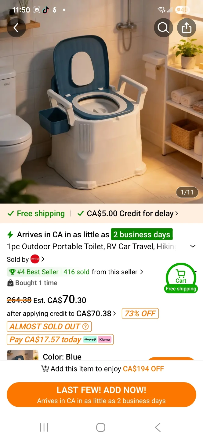 1pc Outdoor Portable Toilet Blue