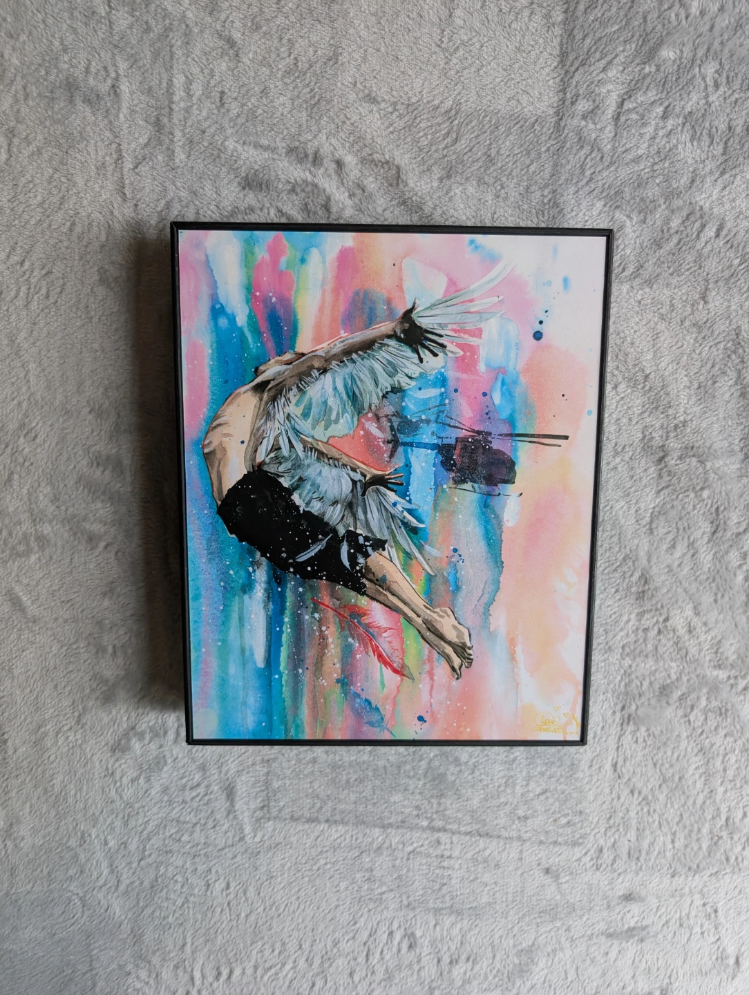 Framed Art Print -Flying Man by Lora Zombie signed