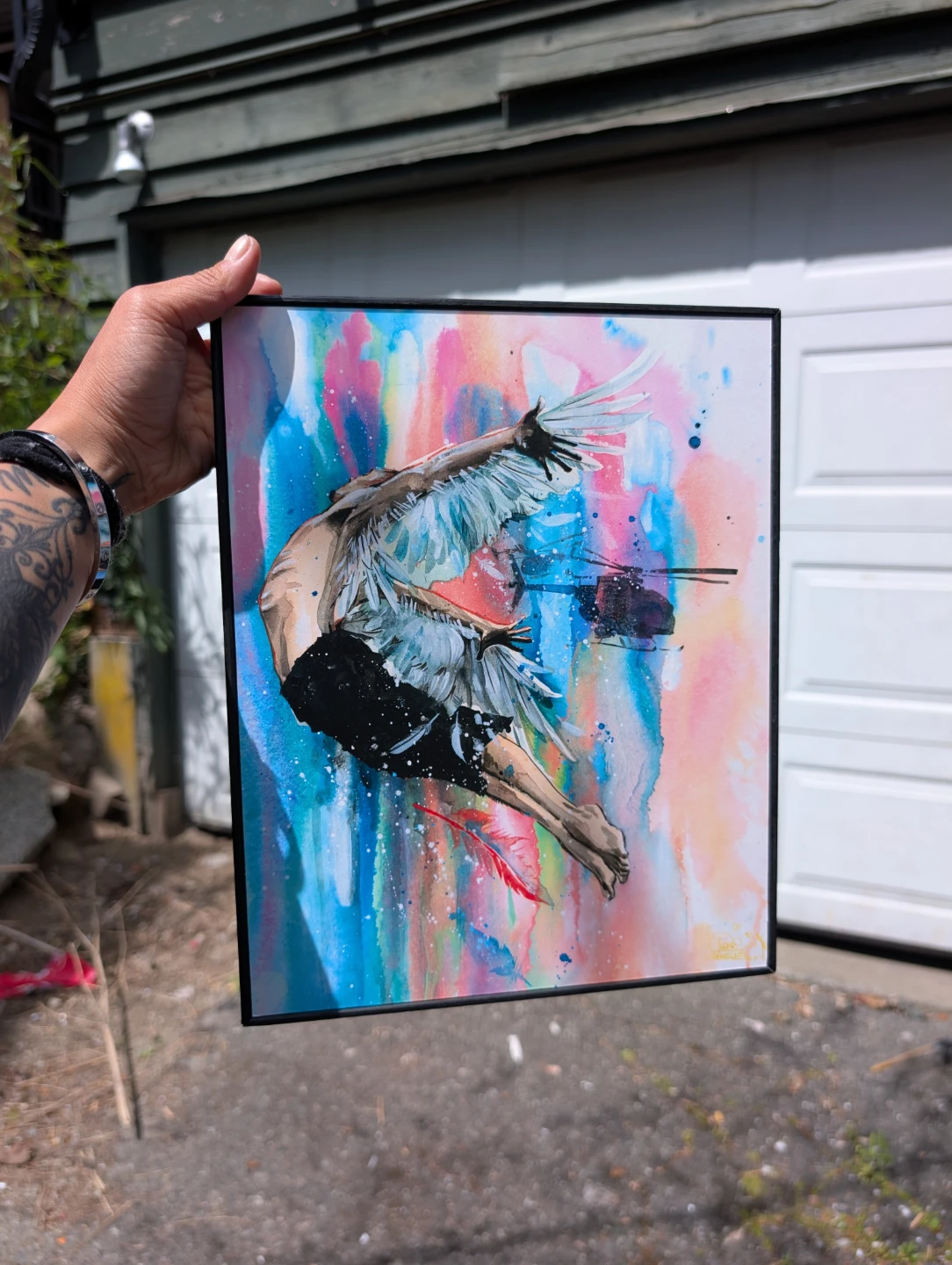 Framed Art Print -Flying Man by Lora Zombie signed - photo 5