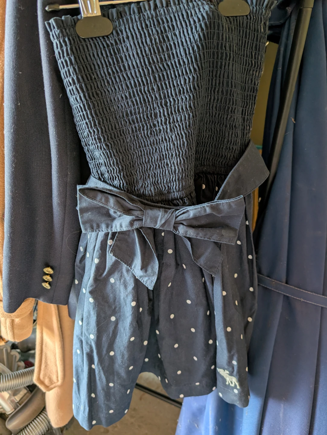 Abercrombie Fitch Gray Polka Dot Strapless Dress with Bow
