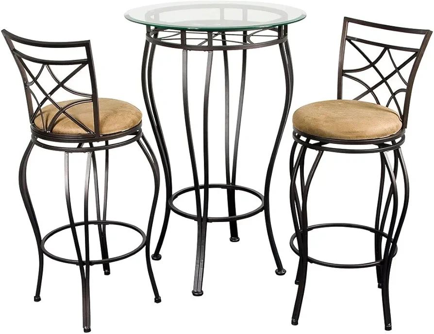 Round Glass Top Bistro Table with 2 Swivel Bar Stools - photo 3
