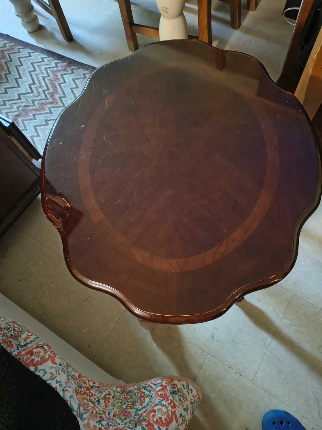 Round Inlay Wood Side Table