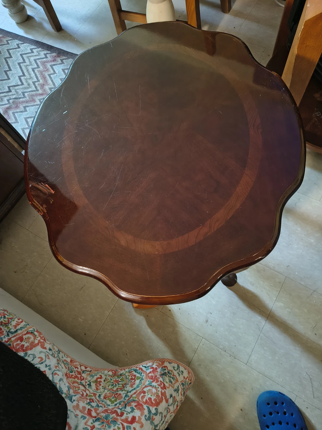 Round Inlay Wood Side Table - photo 2