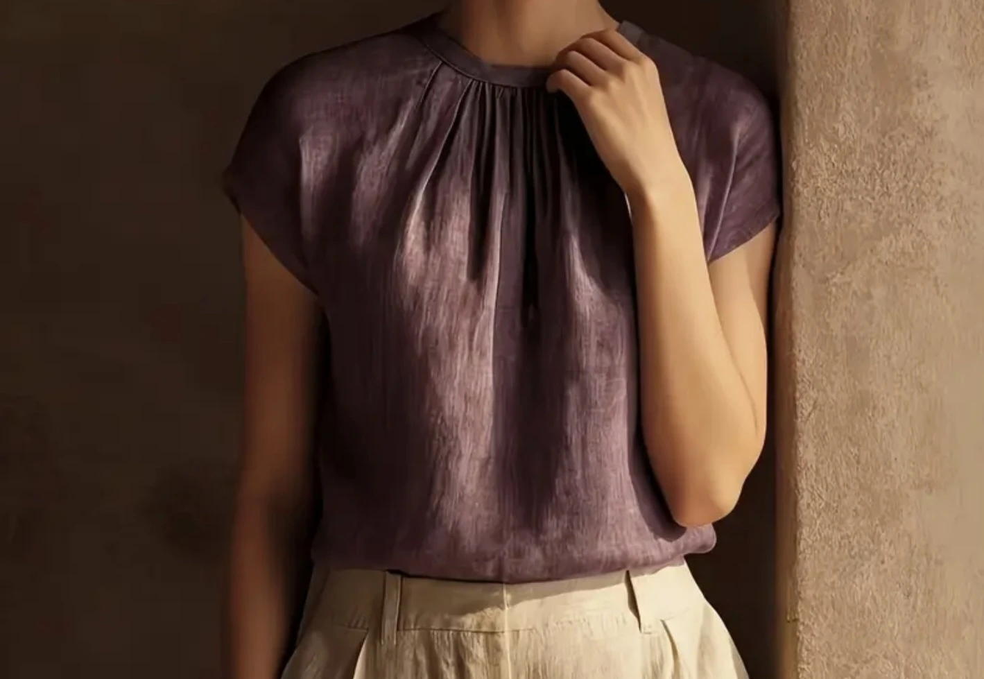 Purple Pleated Cap Sleeve Top
