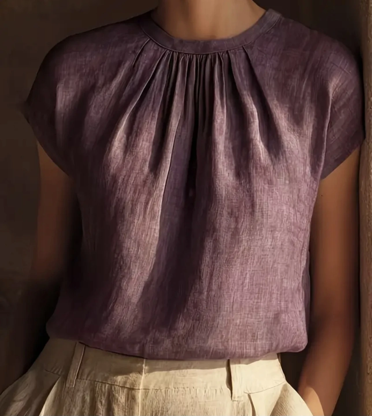 Purple Pleated Cap Sleeve Top - photo 3