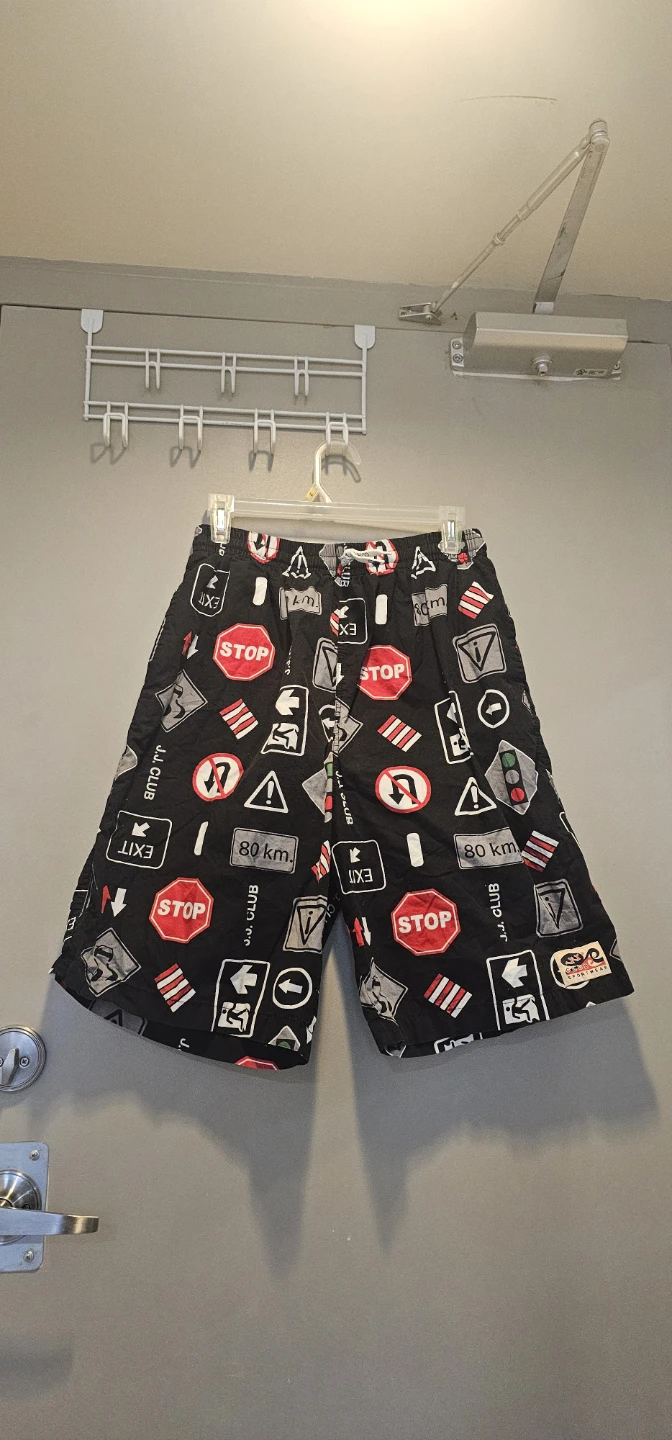 Black Shorts with Traffic Sign Print