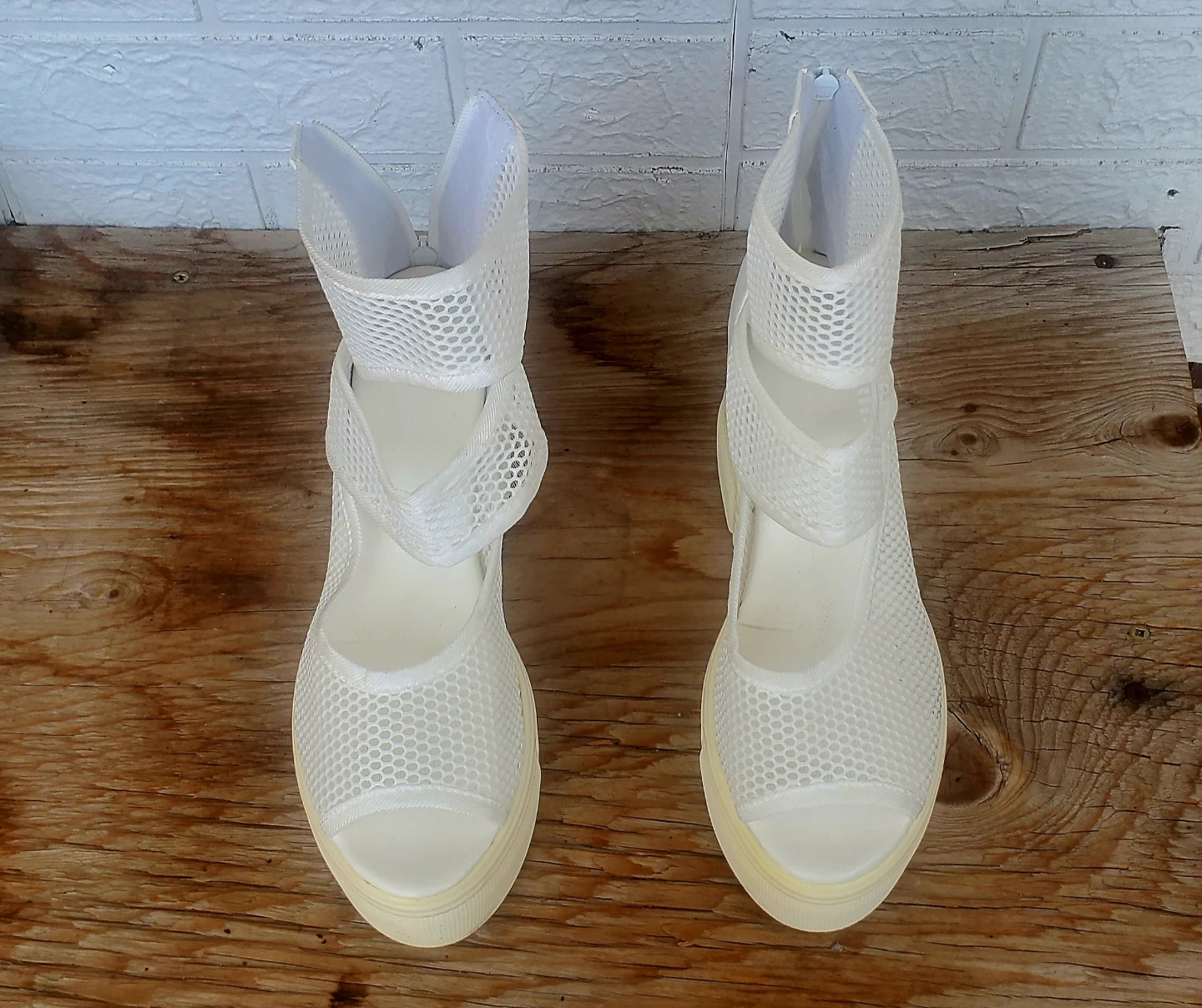 White Mesh Wedge Sandals