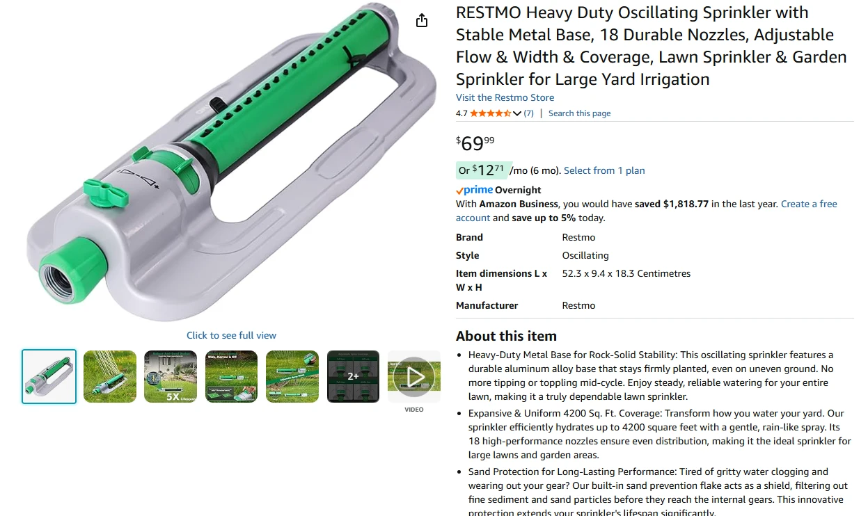RESTMO Oscillating Sprinkler with Aluminum Alloy Base - photo 2