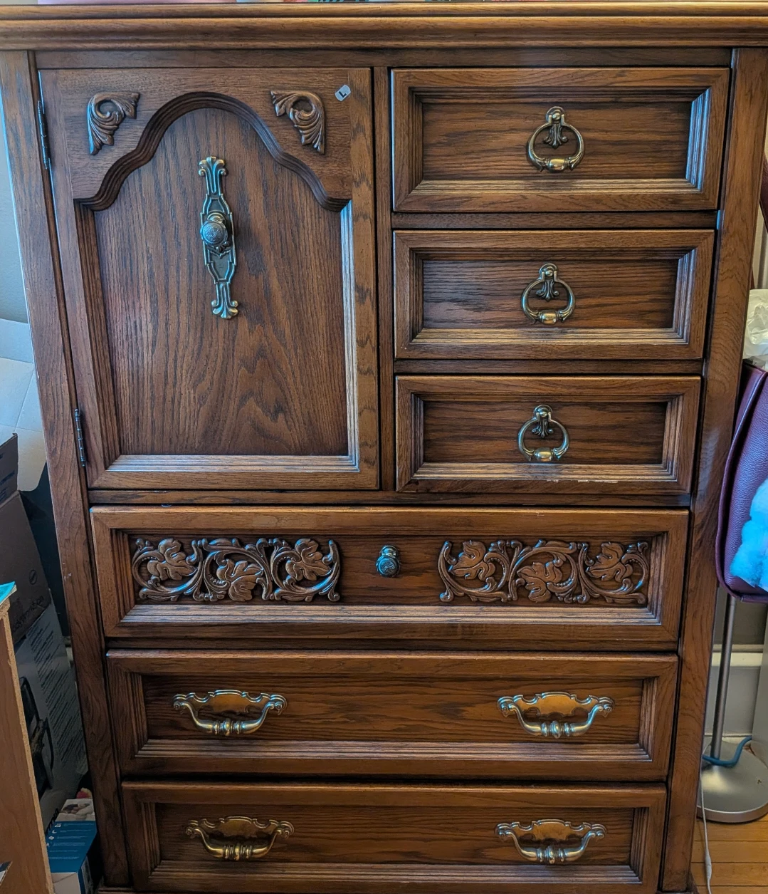 Vintage Oak Dresser with Carved Details