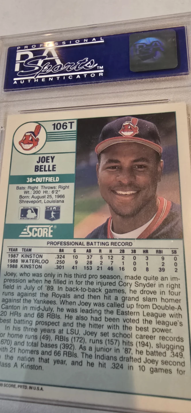1989 Score Traded Joey Belle Baseball Card #106T - photo 2