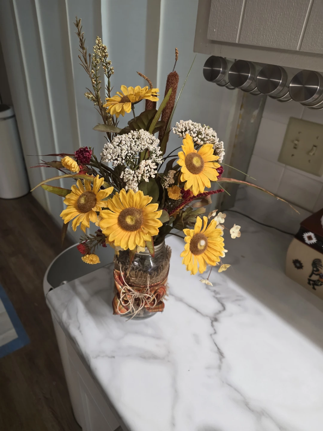 Artificial Sunflower Arrangement in Mason Jar