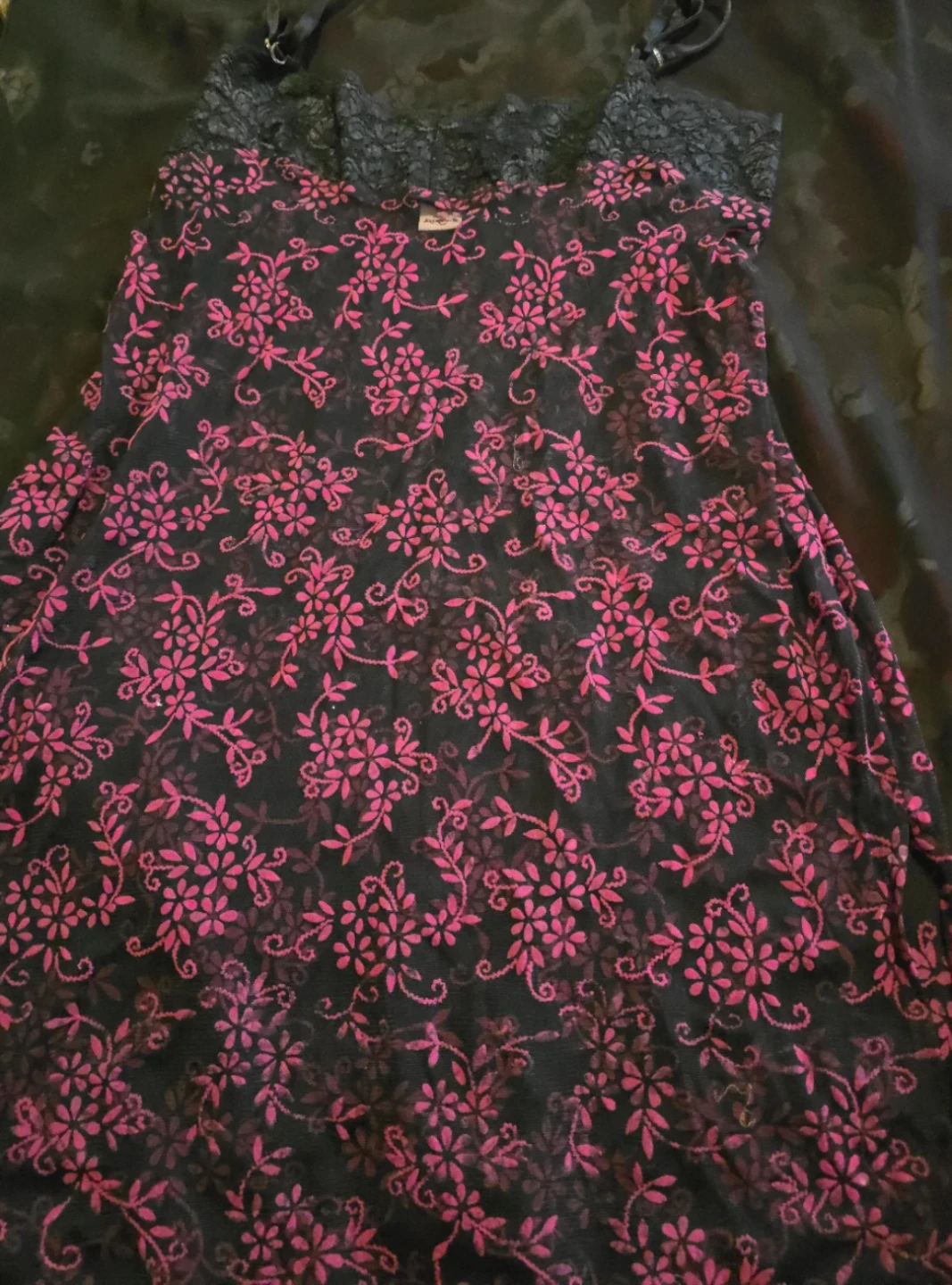 Black and Pink Floral Lace Trim Camisole
