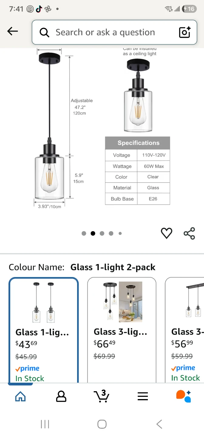 CADELON 2 Pack Glass Pendant Light Fixture Black Farmhouse - photo 2