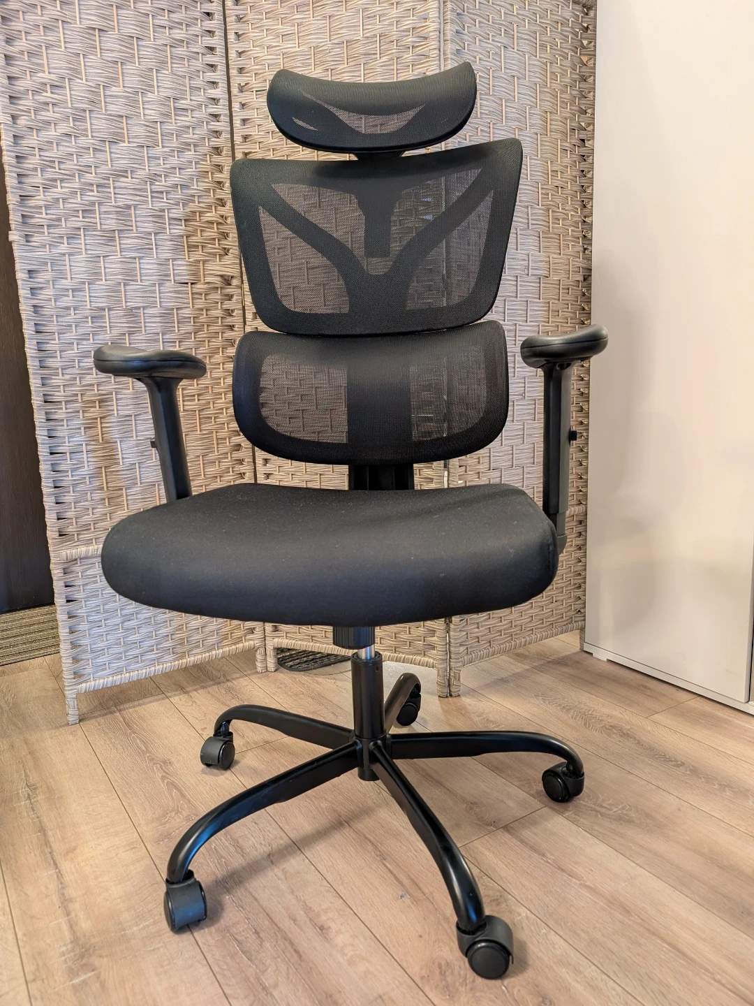 Ergonomic Office Chair with Headrest and Orange Accents