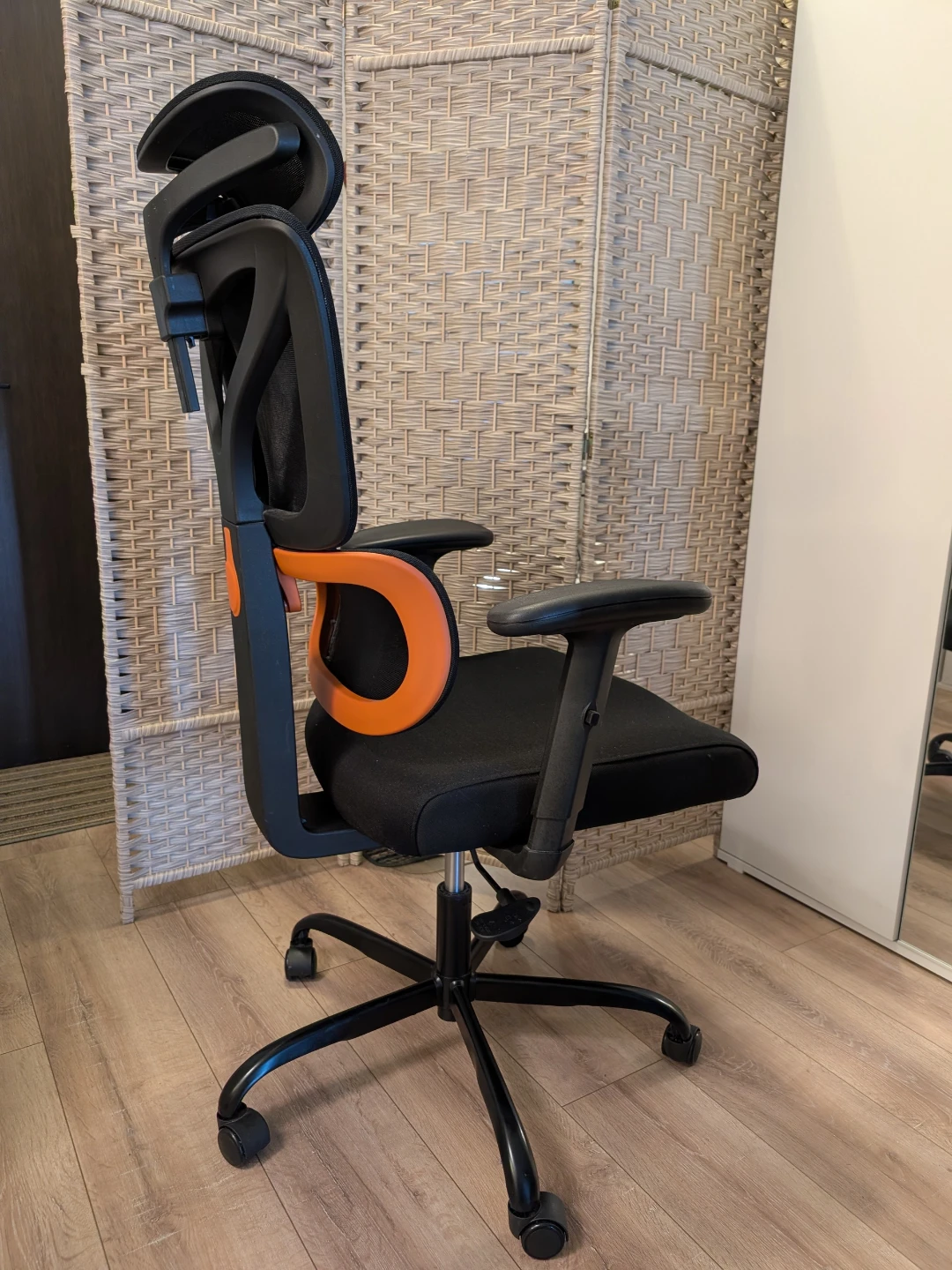 Ergonomic Office Chair with Headrest and Orange Accents - photo 3