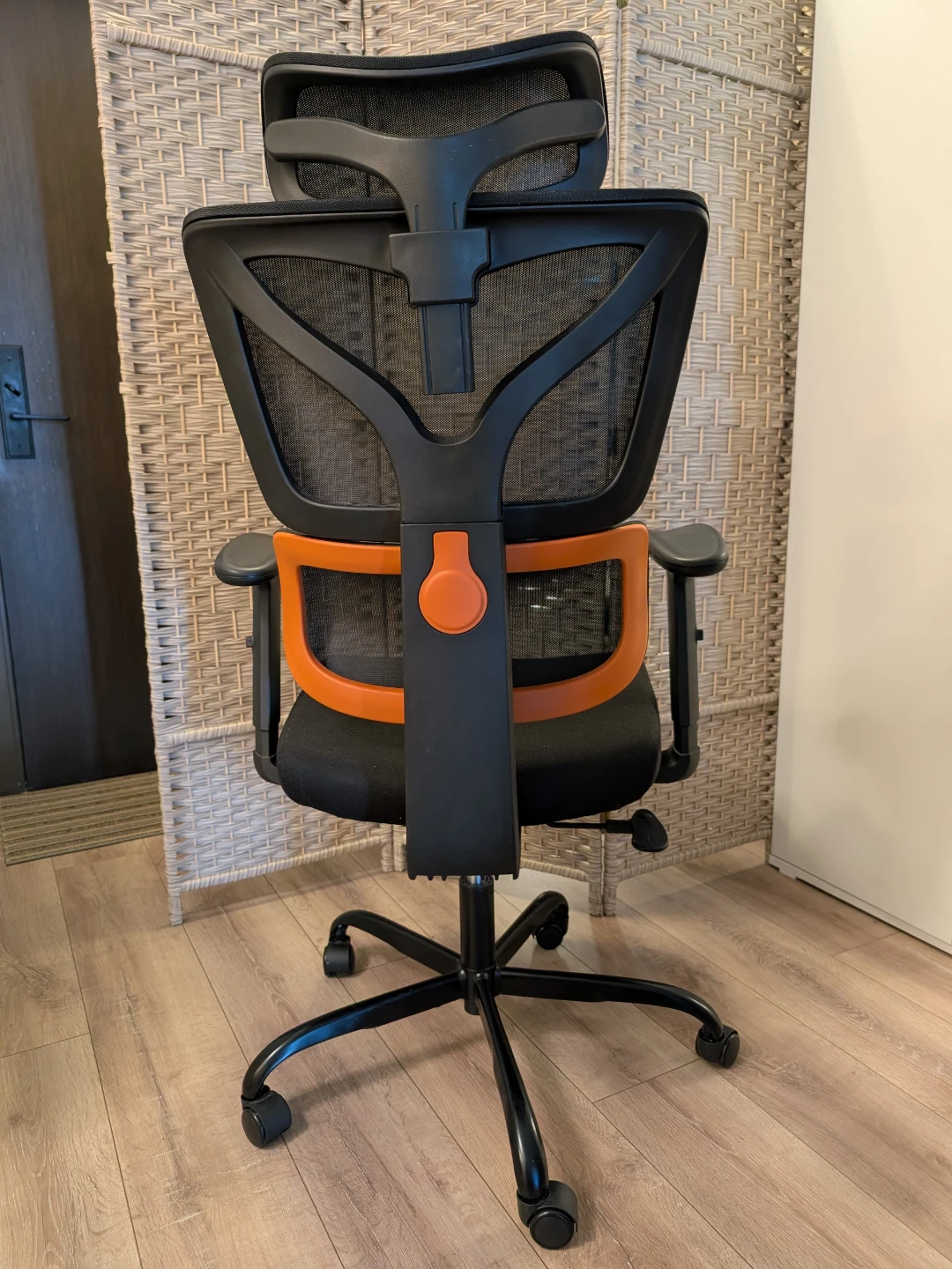 Ergonomic Office Chair with Headrest and Orange Accents - photo 4
